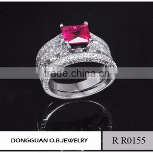 Fashion Ring Finger Rings With Red Diamond for Wedding Ring / Double Rings thumbnail-1
