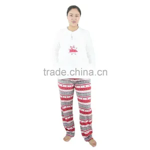 Kevince Flannel Pyjama Set Shape Stripe Print Knitted Woman Clothing Nightwear Homewear Sleepwear MOQ 1000sets thumbnail-3