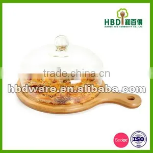High Quality Glass Cheese Dome With Bamboo Board Wholesale thumbnail-2