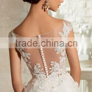 2016 White Elegant Crochet Sleeveless Lace Wedding Dress for Bridal thumbnail-2