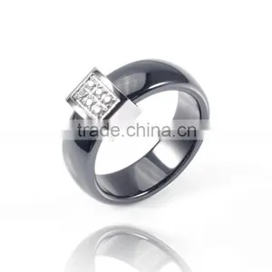 Wholesale Stainless Steel Micro-setting cz Diamond Black Color Women and Men's Ceramic Ring Jewelry thumbnail-2