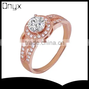 Rose Gold Prong Round Cut Ring With Inlaid AAA Zircon thumbnail-1