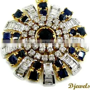 Blue Sapphire & Diamond Pendant, Gold Pendant, Pendant Jewelry thumbnail-2