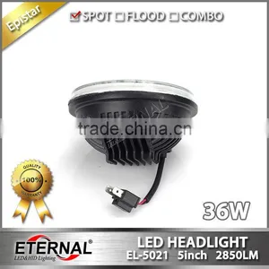 5" 36W LED Round HeadLight Replacement Sealed Beam With H4 Plug for Jeep, Trucks, Atv, off Road thumbnail-3