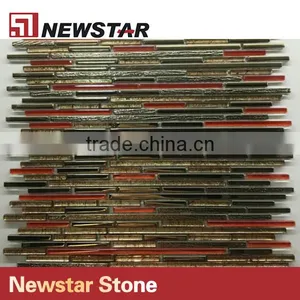 Newstar Black Random Strip Bamboo Tile Crystal Glass Bathroom Mosaic thumbnail-2