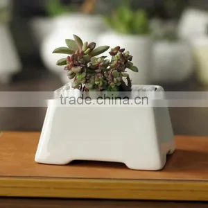 Desktop Decor Small White Glazed Ceamic Bonsai Pot With Foot thumbnail-2