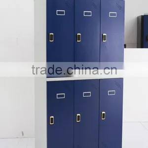 Modern Steel Bedroom 6 Door Wardrobe With Blue Color and Mirror thumbnail-1