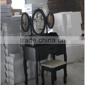 Elegant Black Dressing Table With Stool, 7 Drawers and 1 Oval Mirror thumbnail-2
