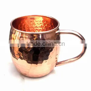AMAZON BEST SELLER 16 OZ BPA FREE HANDMADE 100% COPPER HAMMERED BARREL DRINKING MUG WITH C SHAPED COPPER HANDLE FOR MOSCOW MULE thumbnail-1
