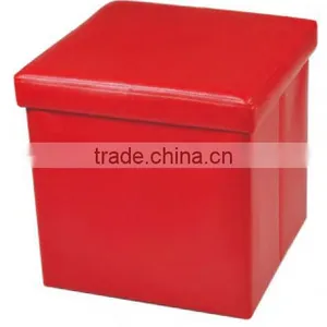 Red Folding Faux Leather Storage Ottoman For Living Room thumbnail-2