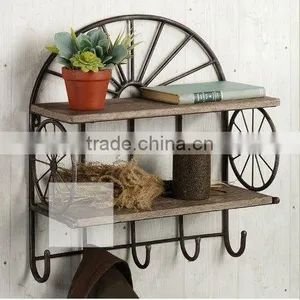 Decorative Wooden Wall Shelf With Hooks on the Bottom thumbnail-1