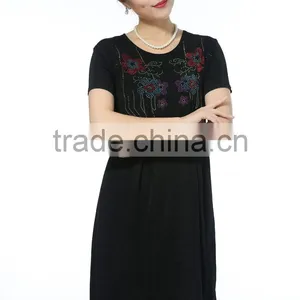 Comfortable Short Sleeve Dresses With Flower Printed Knitted Plus Size Women Dresses thumbnail-3