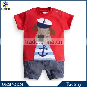 2015 Newest Arrival Short Sleeve Red Baby Toddler Clothes Printed Cartoon Dog Baby Clothing thumbnail-1