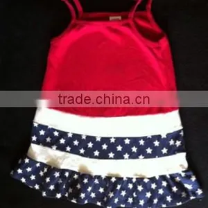 2014 New Design Fashion Baby Dress Baby Girls Dresses Striped Red White& Blue With Stars Cotton Dress thumbnail-1