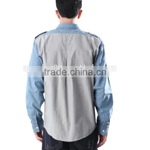 2016 Customized Cotton Uniform Long Sleeve Denim Dress Shirt for Men thumbnail-2