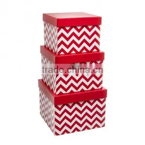 Gift Box Chevron Square Black/Red/Baby Blue/Baby Pink Set of 3,Paper Gift Box Set Gift Packaging Box thumbnail-2
