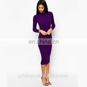 Wholesale Women Clothing Rib Knit With Turtleneck Midi Dress Women Dresses thumbnail-2