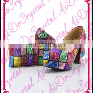 Aidocrystal Colorful Crystal Tetragonum Design Wedding Party Wedges Shoes and Bag Set thumbnail-1