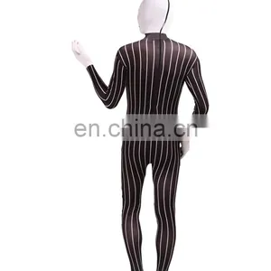 White & Black Spandex Slender Business Zentai Suit Stripe Unisex For Adult thumbnail-4