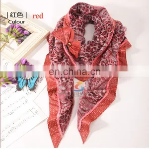 Lingshang New Design Lady's Pure Acrylic Handmade Knitted Triangular Attached Bowknot Scarf thumbnail-1