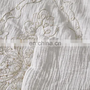Wholesale European Size Cotton Gauze Custom Embroidered White Duvet Cover Set thumbnail-7