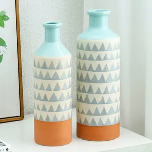 Blue And White Triangle Stripe Elegant Simple Fresh Creative Fasion Ceramic Flower Vase For Living Room thumbnail-1