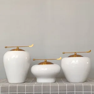 New Chinese Light Luxury Large White Ceramic Flower Vase With Metal Cap For Living Room Decor thumbnail-1