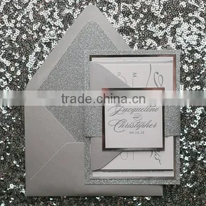 2016 Fancy Ornate Package Die Cut Blush and Gold Glitter Letterpress Wedding Invitation Quality Choice thumbnail-3