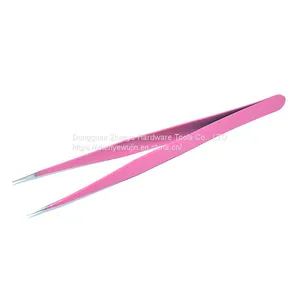 Metal Tweezers Deep Pink Straight Head Tweezers Crystal Glue Diy Handmade Tool Material Straight Head Tweezers thumbnail-1