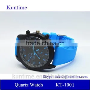 Japan Movt Quartz Watch Stainless Steel Back, Azure Silicone Strap thumbnail-1