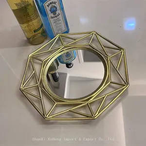 Wholesale Luxury Gold Colored Plastic Mirrored Fruit Charger Plates For Wedding Christmas thumbnail-1