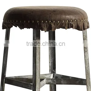 Vintage Style Bar Stool With Leather Top / Iron Leather Stool Manufacture / Cheap Metal Stool With Leather Top thumbnail-2