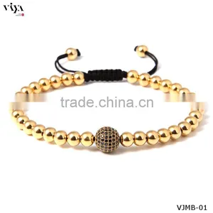 Hot Sale Men Bracelet 18k Gold Satiness Steel Beads Bracelet Fashion Chinese Knot Bangle thumbnail-1