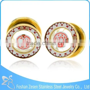 TP011374 China Manufacturer Surgical Steel Glass Ear Plug Gold Charming Body Jewelry thumbnail-6