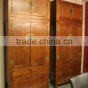 Chinese Antique Solid Wood Bedroom Natural Wardrobe Cabinet thumbnail-1