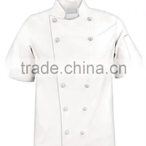 Traditional Fit Short Sleeve Chef Coat Uniform/Knotted Cloth Buttons 100% Cotton Cook Uniform thumbnail-3