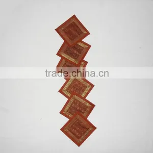 Indian Silk Table Runner With 6 Place Mats & 6 Coaster in Orange Color Size 16*62 thumbnail-4