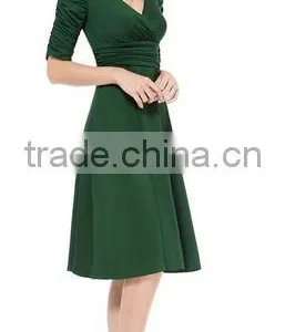 3/4 Sleeve Ruched Waist Classy V-Neck Casual Cocktail Dress Manufacture /lady Dress thumbnail-3