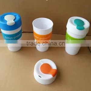 Mug With Silicone Band 350ML,PP Body Plastic Coffee Mug,PE Lid White Coffee Mug thumbnail-1