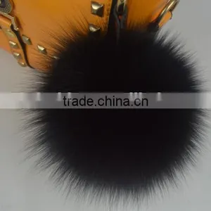 Wholesale Fluffy Round 13cm Black Real Fox Fur Pom Poms With Keychain thumbnail-1
