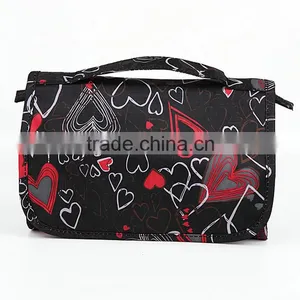 210D Nylon Plaid Floral Printing Toiletry Cosmetic Bag With Hanger thumbnail-2