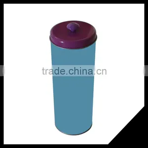 Wholesale Round Straw Storage Tin Box Drinking Straw Tin Holder With Knob Lid thumbnail-1