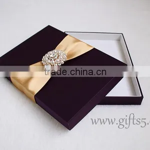 2016 Latest Luxury Wedding Gift Box Wedding Invitation Box With Ribbon Custom Made thumbnail-1