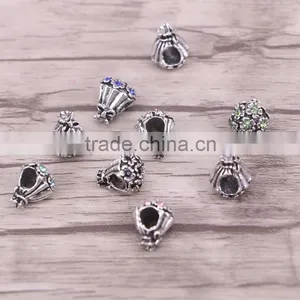 Metal Alloy Crystal Big Hole Charms Flower Beads Fits Bracelets & Bangle Necklace Accessories thumbnail-2