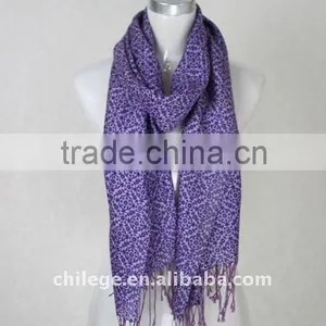 Ladies Wool/Silk Purple Printed Scarfs Shawls Pashmina thumbnail-1