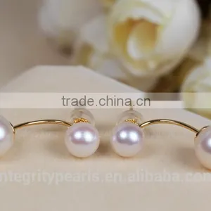 Korean Style Newest Natural Genuine Akoya Double Faced Pearl Stud Earring, Pearl Earring Gold, Pearl Earring 18k thumbnail-2