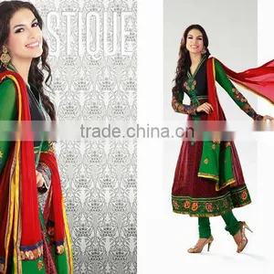 GREEN GEORGETTE SALWAR SUIT thumbnail-1