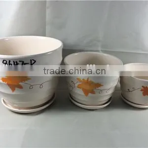 4 Pieces Different Size Ceramic Flower Pot With Cute Painting Maple Leaf thumbnail-5