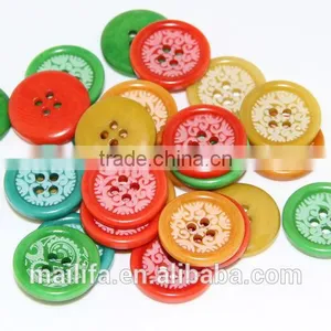 4 Holes Fancy DTM Red, Blue, Green, Yellow, Orange Natural Corozo Nut Logo, Figure Engraved on Buttons thumbnail-3