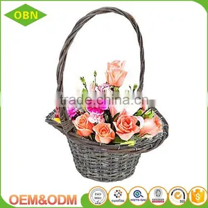 Vintage Handmade Indoor Willow Wicker Artificial Flower Girl Basket With Long Handle for Your Decoration thumbnail-1